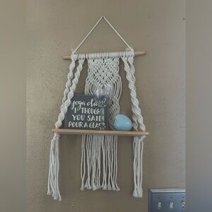 Boho Macrame Wall Hanging Shelf Handmade Wood Rope Plant Shelf